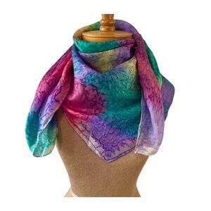 Vintage hand dyed silk multi color scarf boho wrap watercolor ice wearable Art